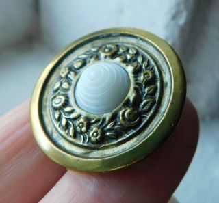 25mm Antique Brass Picture Button W/glass Center Floral Wreath W/glass Bee Hive