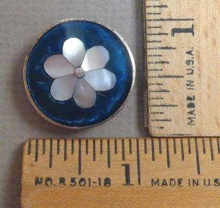 Flower: Multi - Material Antique Button,  1900s Enamel & Pearl Set In Silver