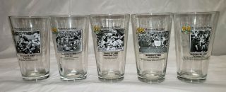 Set Of 5 Miller Lite Green Bay Packers " Moments In Time " Pint Beer Glasses.