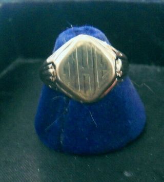 Vintage Signed Esemco 10k Yellow Gold Engraved Signet Initial Ring Size 10