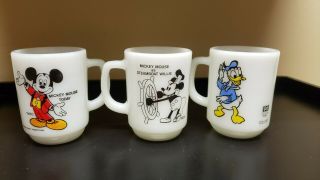 3 Vtg Fire King Anchor Hocking Pepsi Mickey Mouse & Donald Duck Mugs