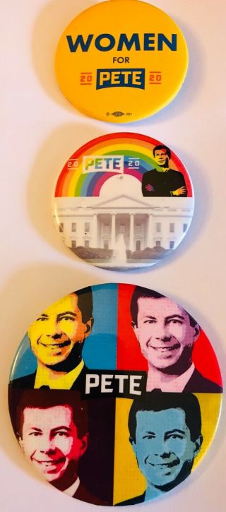 Two 2 1/4 " And One 3 " Pete Buttigieg Presidential Campaign Pinback Buttons