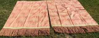 Vintage 20s 30s Pink French Wheat Pattern Brocade Fringe Drapes Curtain La Gerbe