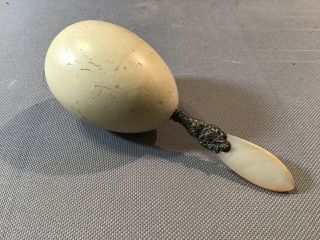 Antique Wooddarning Egg Sterling Mother Of Pearl Handle Sewing Tool Sock Darner