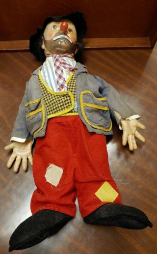 P35 Vintage 21 In Emmett Kelly Willie The Clown Doll Red Pants W/ Hat
