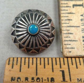 Navajo Vintage Button 34,  1900s Turquoise In Silver Umbrella Design