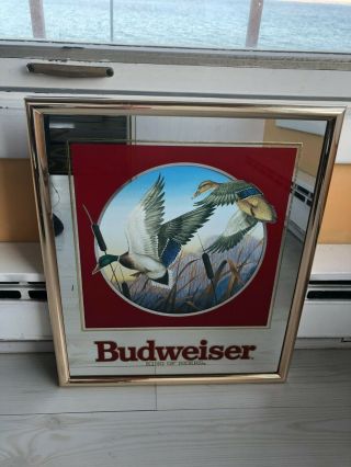 1992 Budweiser Beer Duck Mirror Bar Advertising Sign Wildlife Series 102 - 252
