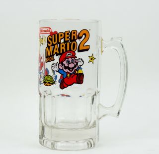 1989 Mario Bros 2 Nintendo Glass Beer Mug
