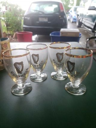: Guinness Irish Stout Beer Goblet Stemmed With Gold Rim.  Set Of 4