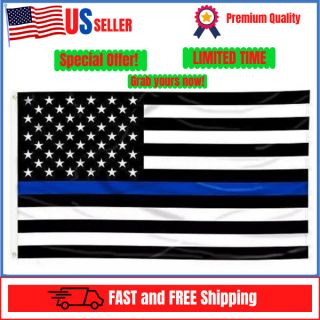 Thin Blue Line Us American Flag - 3 By 5 Foot Flag With Grommets