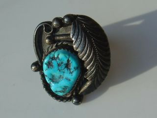Vtg Navajo Southwest Turquoise Sterling Silver Ring Signed D Secatero Size 6 1/2