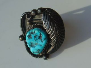 Vtg Navajo Southwest Turquoise Sterling Silver Ring Signed D Secatero Size 6 1/2 2