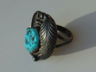 Vtg Navajo Southwest Turquoise Sterling Silver Ring Signed D Secatero Size 6 1/2 3