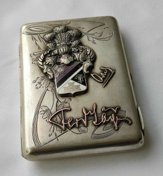 Antique Russian Art Nouveau Silver 84 Enamel Cigarette Case Box Knight