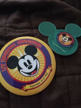2 Pin Back Buttons Walt Disney 1st Disneyana Convention Sept.  24 - 27,  1992