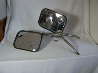 Vintage Heavy Duty Universal Lo - Mount Chrome Truck Side Mirrors With Brackets