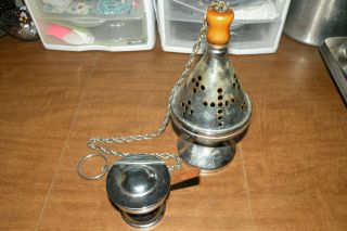 Vintage Single Chain Incense Church Thurible Censer,  Boat And Spoon