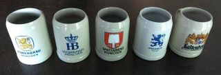 Vintage German Beer Stein Set Of 5 - Gerz (2) - Staffel (1) -.  5l - West Germany