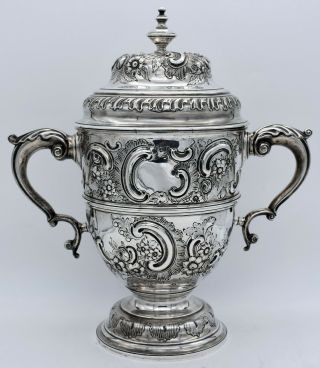 English STERLING SILVER REPOUSSED CUP & COVER/WINE COOLER Elkington 1893.  1,  440G 2