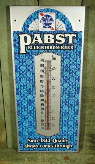 Vintage Pabst Blue Ribbon Beer Advertising Metal Thermometer