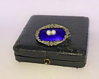 imper.  RUSSIAN Faberge design Enamel 84 Silver BROOCH with pearls 2