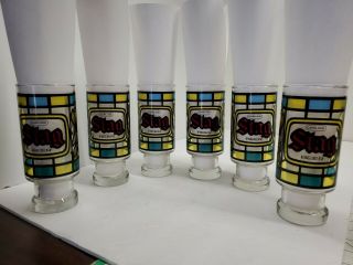 6 Vintage Rare Stag Beer Faux Stained Glass Drinking Glasses,  Carling,  Set Of 6