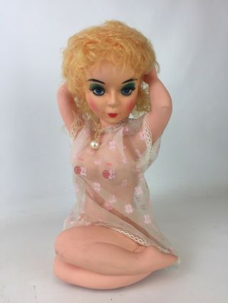 VINTAGE 1960 ' s Sexy Pin Up Girl Vinyl Hard Rubber Doll RADIO / BLONDE 3