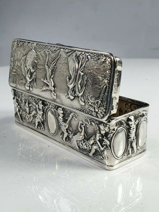 Stunning 19th Century Solid Silver Table Snuff Box With Courting Scenes