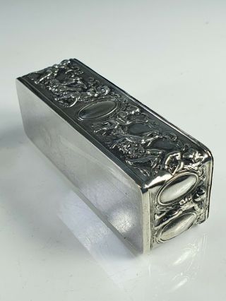 Stunning 19th Century Solid Silver Table Snuff Box With Courting Scenes 2