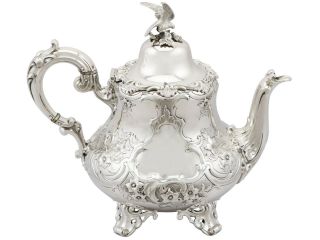Antique Victorian Sterling Silver Teapot 1856 733g Height 22.  3cm Width 15.  3cm