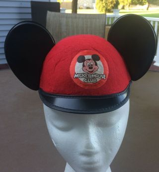 Vintage Walt Disney Mickey Mouse Club Red Hat With Ears & Bill Mousketeers Cap