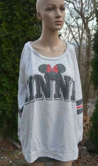 Disney Parks Minnie Mouse Long Sleeve Gray Sweatshirt/shirt/top Women 