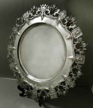 Columbian Silver Heraldic Tray  Signed - Hand Crafted