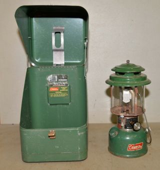 Vintage 1978 Coleman Gas Lantern Green Metal Case Collectible Camping Light