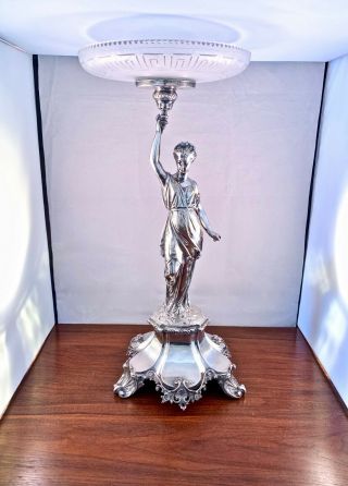 Monumental Sterling Silver & Plate W/ Crystal 1880 Victorian Figural Tazza 22 "