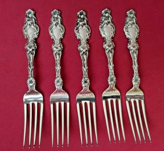 5 Gorham Whiting Pat 1902 Lily Sterling Silver Forks 6 3/4 " No Monos