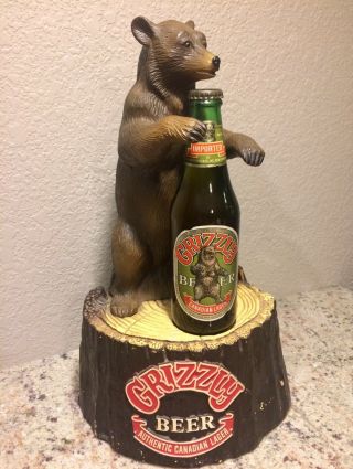 Vtg Grizzly Beer Canadian Lager Bartop Bottle Holder Display 1984 Barware Brewer