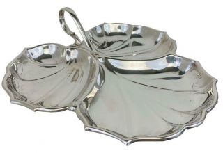 Large Whiting Sterling Silver Tripartite Leaf Nut Serving Bowl Dish Tray Platter