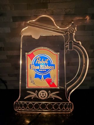 Rare Vintage Pabst Blue Ribbon Beer Stein Mug Lighted Sign L19