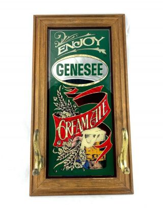 Vintage Genesee Cream Ale Beer Mirrored & Wood Sign W/ 2 Coat Hooks Rochester Ny