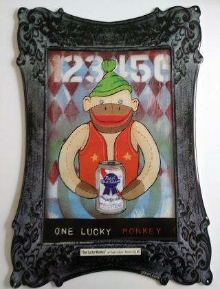 Rare Pabst Blue Ribbon Pbr Beer Tin Sign " One Lucky Monkey "
