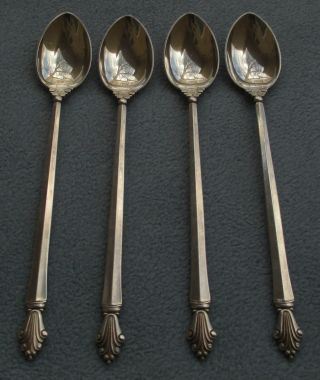 Four Georg Jensen Sterling Silver Acanthus Long Handled Iced Tea Spoons Denmark