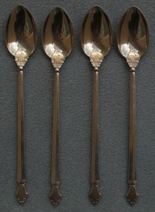 FOUR Georg Jensen Sterling Silver Acanthus Long Handled Iced Tea Spoons Denmark 3