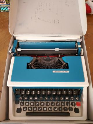 Vintage Retro Blue Underwood 315 Typewriter With Case