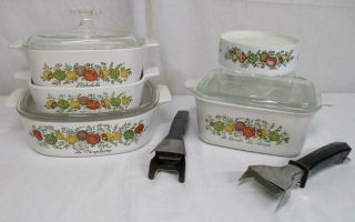 Vintage Corning Ware Spice Of Life Casserole Dishes Lids Handles 11 Piece Set