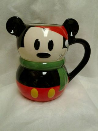 Disney Store Mickey Mouse Mug 3d - Scarf - Santa Hat - Red Black