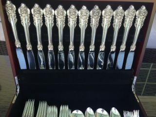 COMPLETE 60 PC OLD HEAVY SET WALLACE GRANDE BAROQUE STERLING FLATWARE SETTING 3