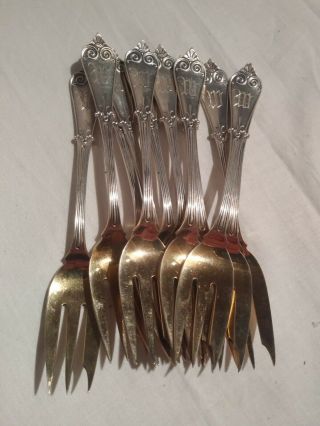 Set Of 12 Tiffany & Co Beekman Sterling Silver Forks Pastry? Seafood? 1869