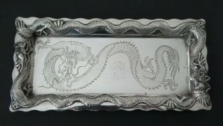 Antique Chinese Solid Silver Small Tray Dish Stamped Lw,  Luen Wo,  Dragons,  Heavy
