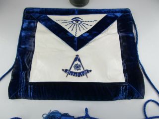 Vintage C.  E.  Ward Co.  Embroidered Masonic Apron Freemasonry Blue White